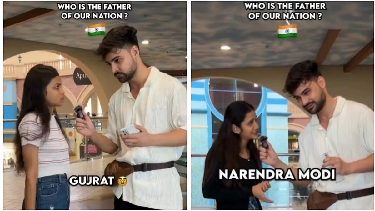 X/@Ashok_Kashmir
 : The highlight of the interview is a woman naming Gujarat and Delhi , while answering the question on Father of the Nation

